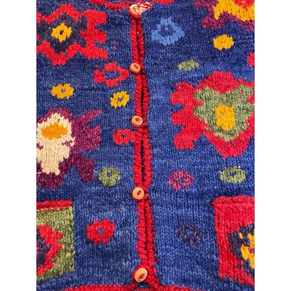 Fatto Bolivian Alpaca Wool Colorful Tribal Designed Cardigan Sweater Sz S - Picture 5 of 9